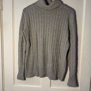 Dark Tan Sparkle Cable Knit Turtleneck Sweater